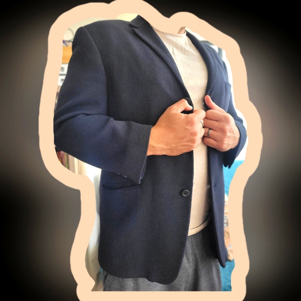Dark blue Harry Rosen wool and cashmere jacket Made in Canada Arnold Brant